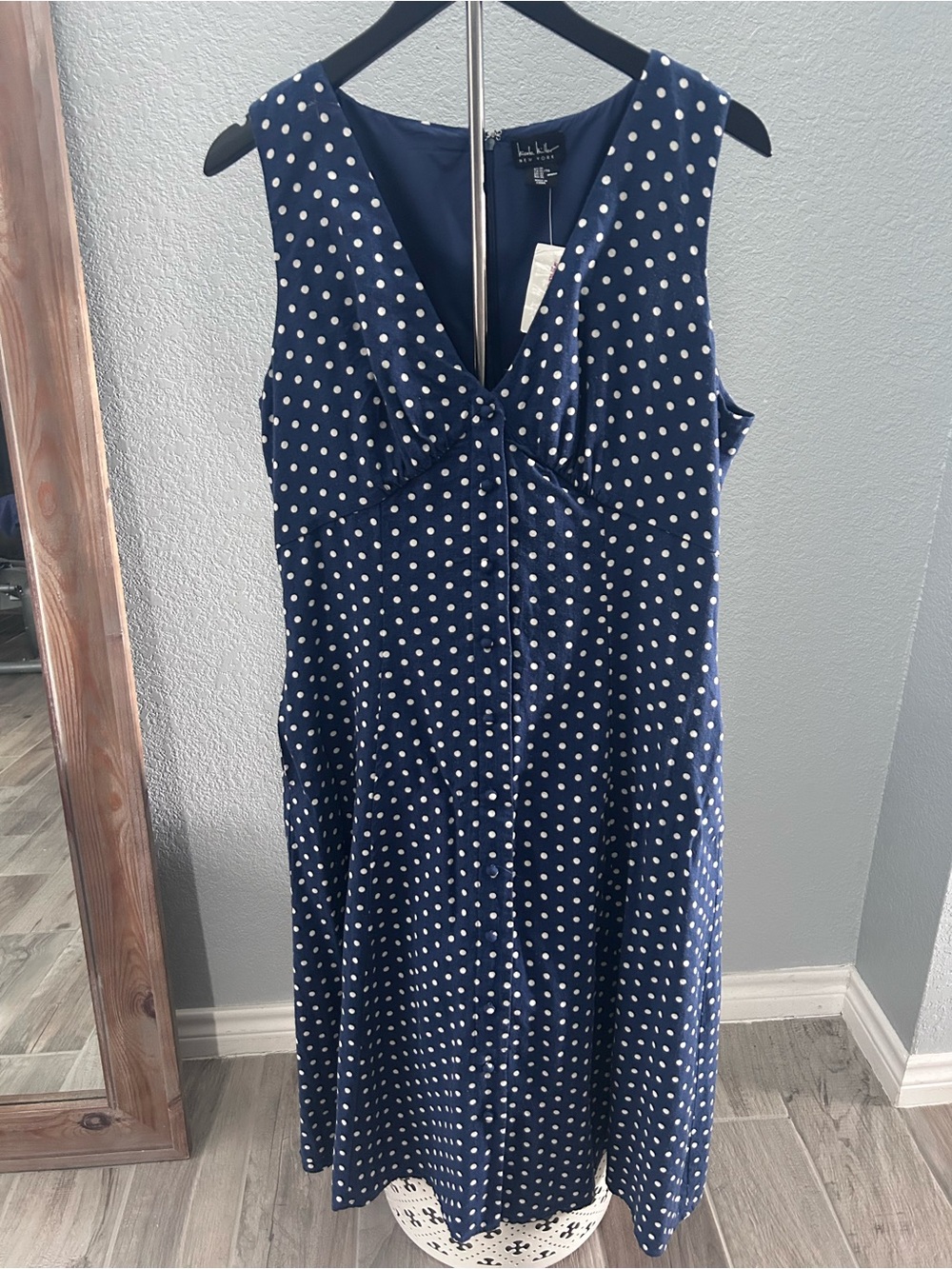 Nicole Miller Navy and White Polka Dot Maxi Dress